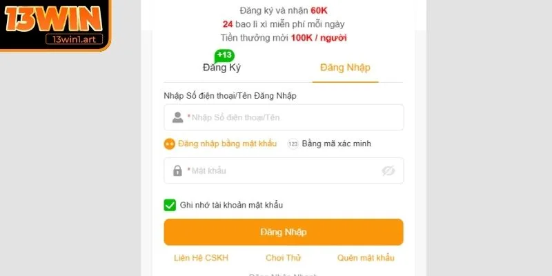 dang nhap link an toan tren pc Đăng nhập trang chủ 13WIN trên PC