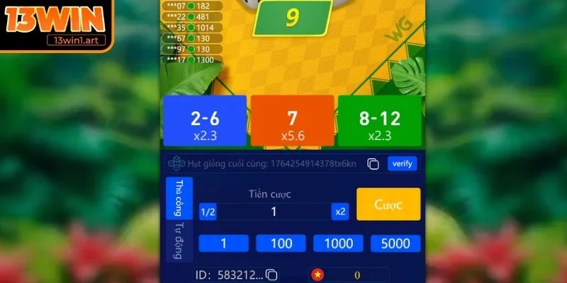 lucky dice dang cuoc Dạng cược tổng điểm cụ thể trong 13 WIN